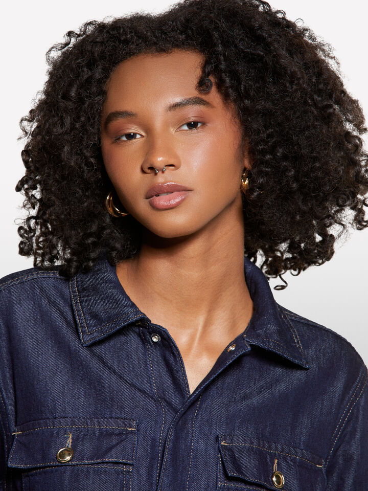 Dark blue denim jumpsuit - women's jumpsuits - Dark Blue | Sisley image number 4